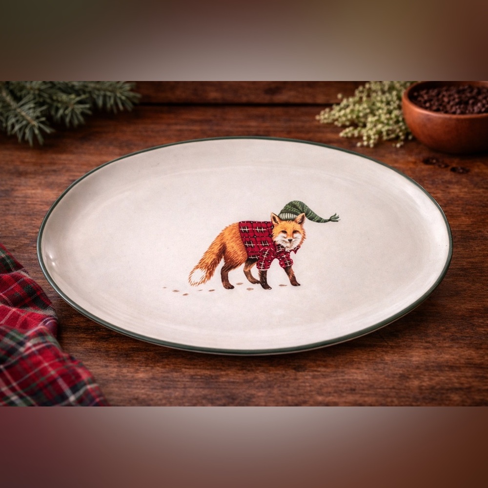 Angela Staehling Magenta Merry Christmas Fox Plaid Serving Dish